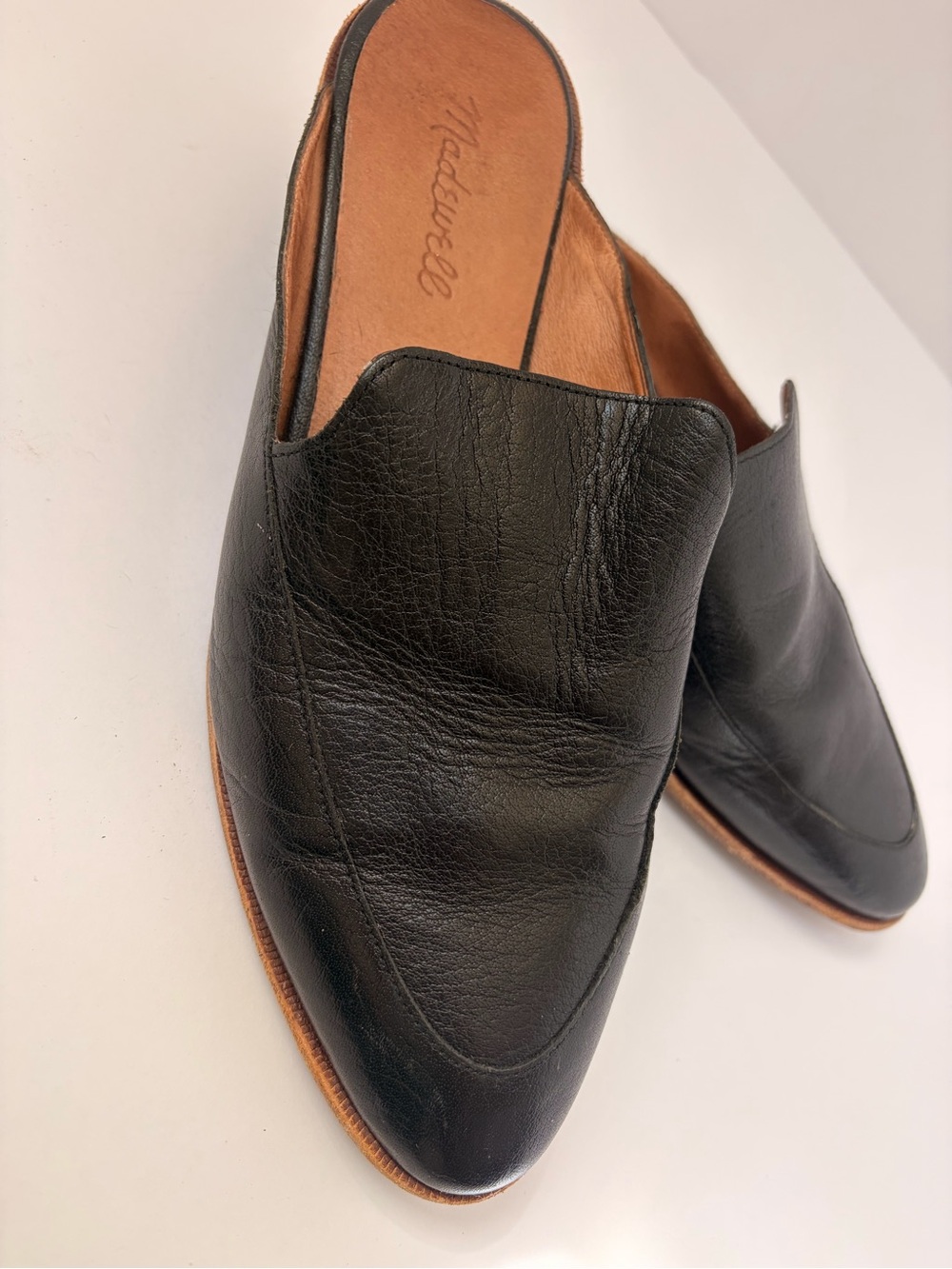 Madewell Black Leather Slip-On Loafers with Tan Insole